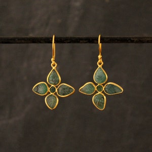 Emerald Earrings, Gold and Emerald Earrings, May Birthstone, Carved Gemstone Earrings, Gold Vermeil