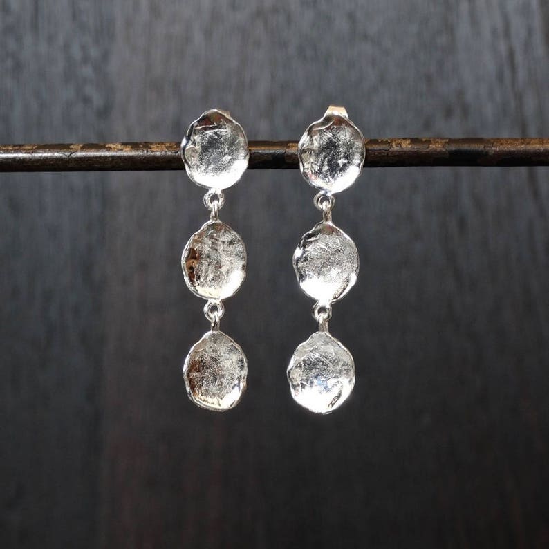Silver Drop Earrings, Dangle Earrings, Long Earrings, Organic Earrings, Textured Silver Earrings, Sterling Silver 925 image 3