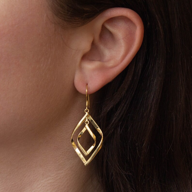 Gold Drop Earrings, Twist Earrings, Unique Earrings, Modern Earrings, Gold Vermeil image 2