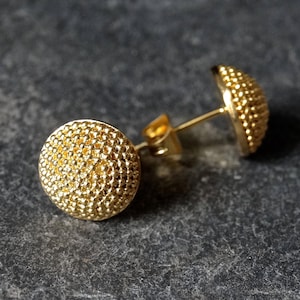 Granulation Circular Stud Earrings Gold Vermeil or Sterling Silver Gold Vermeil