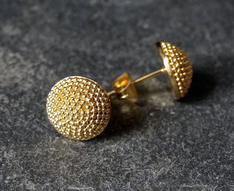 Granulation Circular Stud Earrings Gold Vermeil or Sterling Silver Gold Vermeil