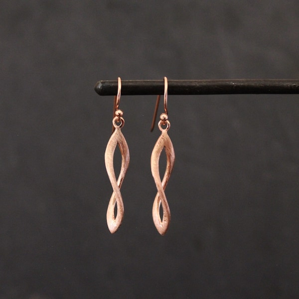 Rose Gold Earrings, Rose Gold Drops, Brushed Rose Gold Vermeil, Infinity Earrings, Twist Earrings, Minimal Earrings, Textured Gold Earrings