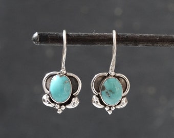 Turquoise Earrings, Silver and Turquoise Drop Earrings, December Birthstone, Turquoise Jewellery, Detailed Sterling Silver 925