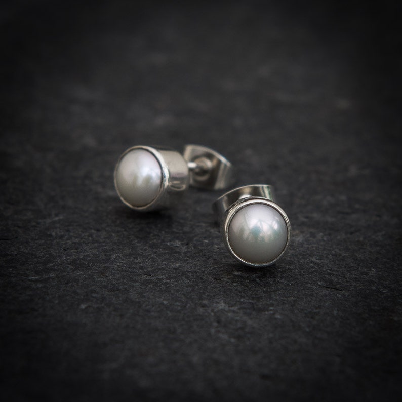 Pearl Stud Earrings, Freshwater Pearl Earrings, Round Stud Earrings, White Pearl Earrings, Sterling Silver image 2