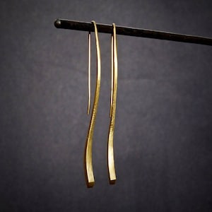 Gold Earrings, Long Drop Earrings, Brushed Gold, Gold Drops, Drop Earrings, Statement Earrings, Unusual Earrings, Gold Vermeil