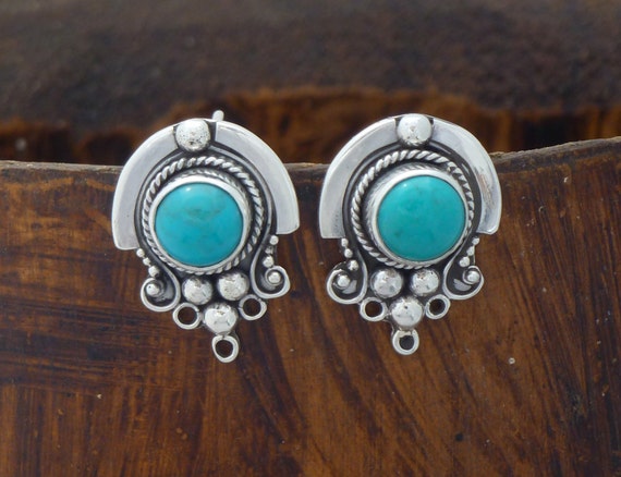 Turquoise and Sterling Silver Detail Stud Earrings - Etsy