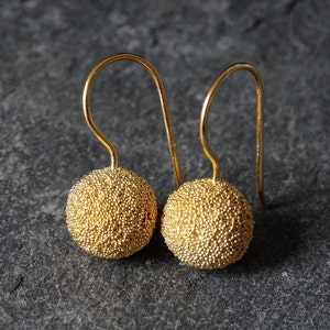 Gold Earrings, Gold Ball Earrings, Gold Drop Earrings, Granulation Earrings, Round Earrings, Gold Vermeil