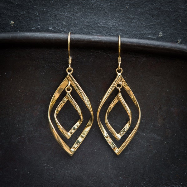 Gold Drop Earrings, Twist Earrings, Unique Earrings, Modern Earrings, Gold Vermeil