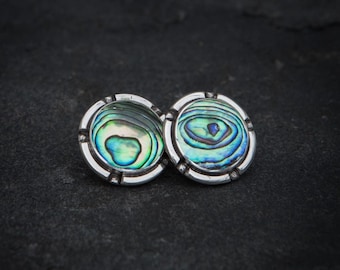 Abalone Earrings, Silver Stud Earrings, Paua Shell Earrings, Round Stud Earrings, Sterling Silver