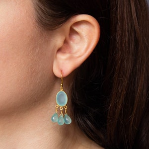 Gemstone Drop Earrings, Aqua Chalcedony Earrings, March Birthstone, Gold Dangle Earrings image 3