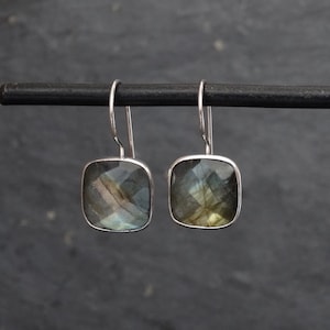 Labradorite Earrings, Labradorite and Silver Earrings, Faceted Labradorite, Square Labradorite Earrings, Sterling Silver, 925