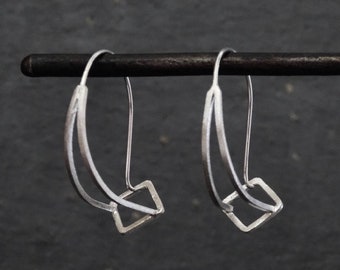 Brushed Silver Hoops, Geometric Hoop Earrings, Matt Silver, Minimal Hoops, Sterling Silver
