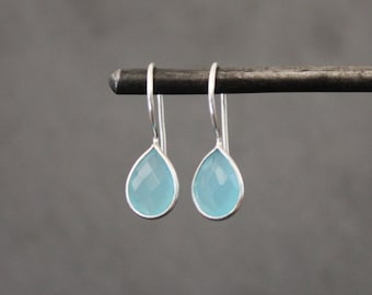 Gemstone Earrings, Blue Chalcedony Earrings, Silver Earrings, Blue Gemstone Earrings, Teardrop Earrings, Sterling Silver