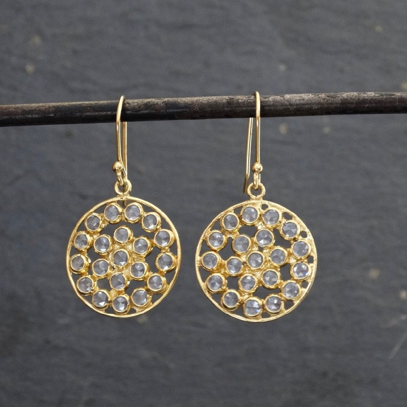 April Birthstone Statement Earrings Round Earrings Gold Vermeil Drop Earrings Herkimer Diamond Earrings Party Earrings