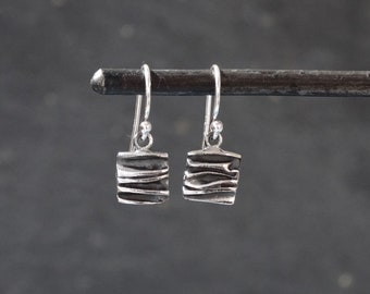 Silver Earrings, Square Drop Earrings, Little Earrings, Everyday Earrings, Textured Sterling Silver, Textured Gold Vermeil