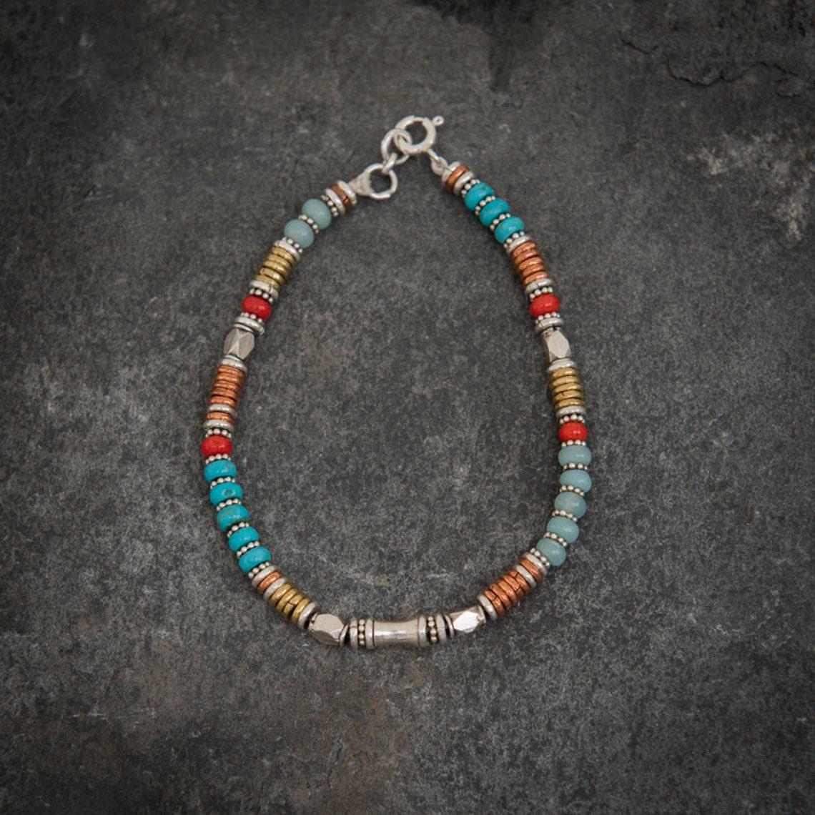Semi Precious Bead Bracelet Sterling Silver Copper and Brass - Etsy