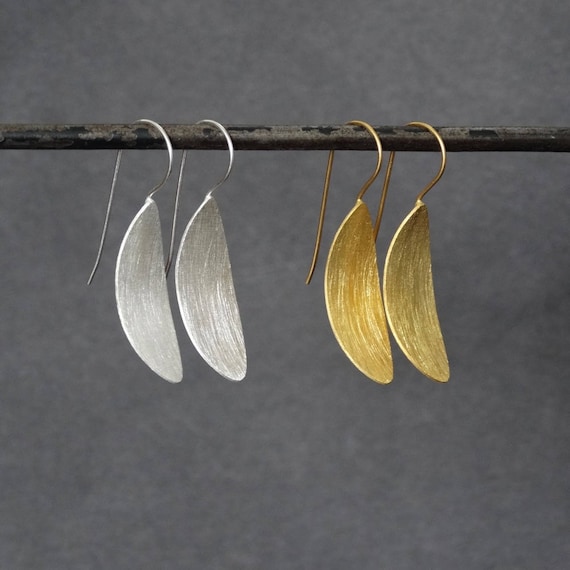 Silver Drops, Gold Earrings, Brushed Silver Earrings, Brushed Gold Drops,  Minimal Earrings, Matt Silver, Matt Gold, Sterling Silver, Vermeil - Etsy