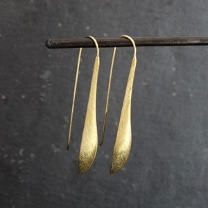 Gold Earrings, Long Drop Earrings, Brushed Gold Earrings, Minimal Gold Drops, Vermeil Drop Earrings, Statement Earrings, Gold Vermeil