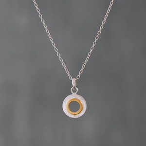 Silver and Gold Pendant, Open Circle Pendant Necklace, Minimalist Pendant, Two Tone, Sterling Silver, Gold Vermeil