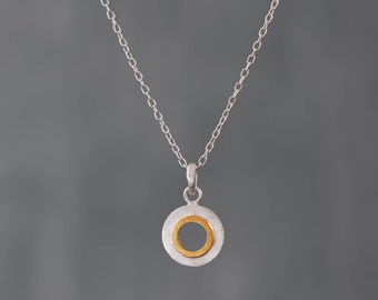 Silver and Gold Pendant, Open Circle Pendant Necklace, Minimalist Pendant, Two Tone, Sterling Silver, Gold Vermeil