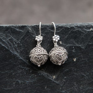 Silver Drop Earrings, Silver Granulation Earrings, Detail Silver Drops, Sphere Earrings, Sterling Silver