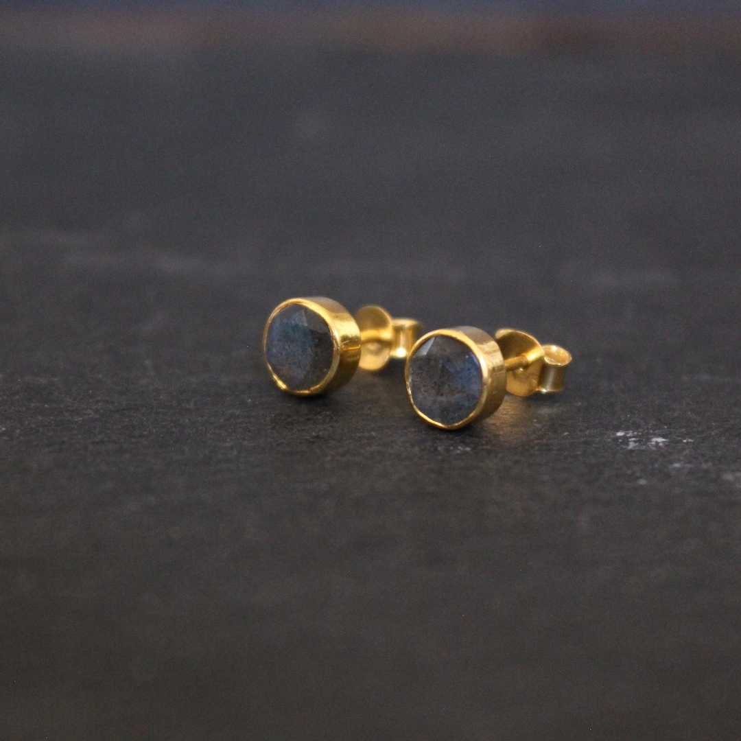 Labradorite Heart Prong-Set Stud Earrings in Goldtone main image 0