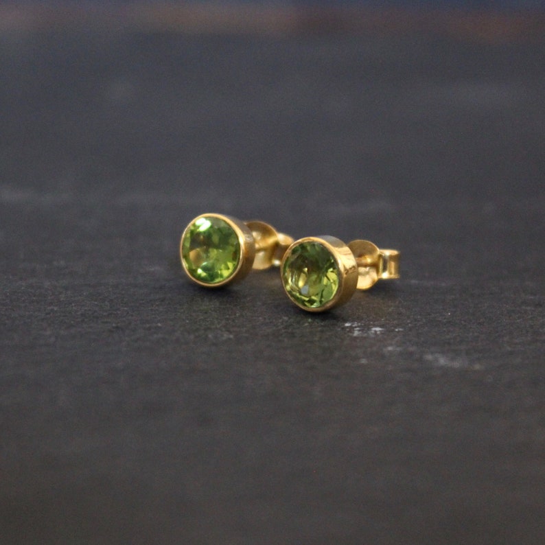 Peridot Stud Earrings, Gold Studs, August Birthstone, Gemstone Earrings, Semi Precious Stone, Gold Vermeil, Birthstone Jewellery image 1