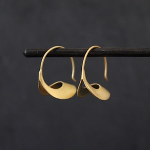 Matt Gold Hoops, Modern Hoop Earrings, Brushed Gold Vermeil, Gold Wave Hoops