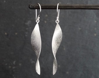 Silver Earrings, Brushed Sterling Silver, Long Earrings, Drop Earrings, Statement Earrings, Silver Twist Earrings, Minimal Earrings