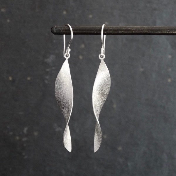 Silver Earrings, Brushed Sterling Silver, Long Earrings, Drop Earrings, Statement Earrings, Silver Twist Earrings, Minimal Earrings