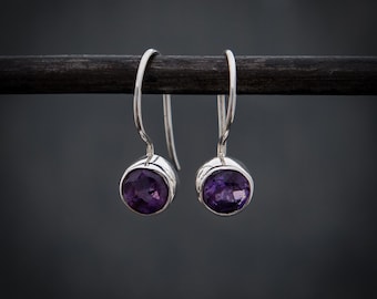 Amethyst and Silver Earrings, Faceted Amethyst, February Birthstone Earrings, Gemstone Drops, Small Drop Earrings, Sterling Silver