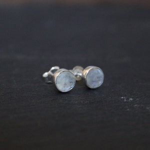 Rainbow Moonstone Earrings, Gemstone Studs, Silver and Moonstone Studs, Semi Precious Stone, Sterling Silver, June Birthstone Jewellery