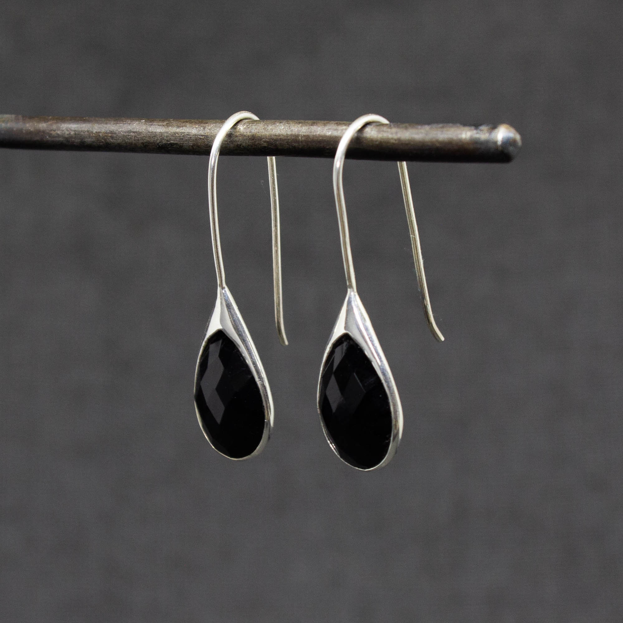 Black onyx drop sale earrings sterling silver