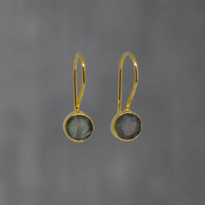 Labradorite and Gold Earrings, Faceted Labradorite, Gemstone Drops, Small Drop Earrings, Round Labradorite Gemstone Earrings