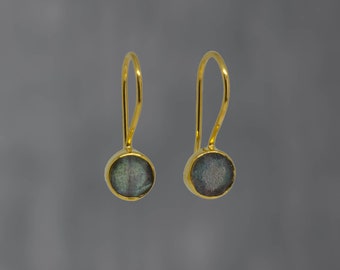 Labradorite and Gold Earrings, Faceted Labradorite, Gemstone Drops, Small Drop Earrings, Round Labradorite Gemstone Earrings