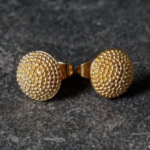 Granulation Circular Stud Earrings Gold Vermeil or Sterling Silver image 1