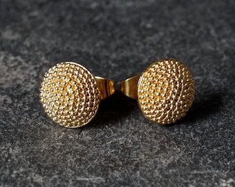 Granulation Circular Stud Earrings - Gold Vermeil or Sterling Silver