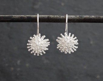 Silver Earrings, Silver Drops, Sputnik Earrings, Sterling Silver Earrings, Textured Earrings, Everyday Earrings, Gifts for Her