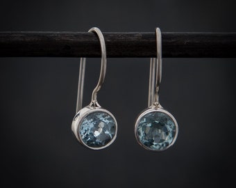 Blue Topaz and Silver Earrings, Faceted Topaz, Birthstone Earrings, Gemstone Drops, Small Drop Earrings, Sterling Silver