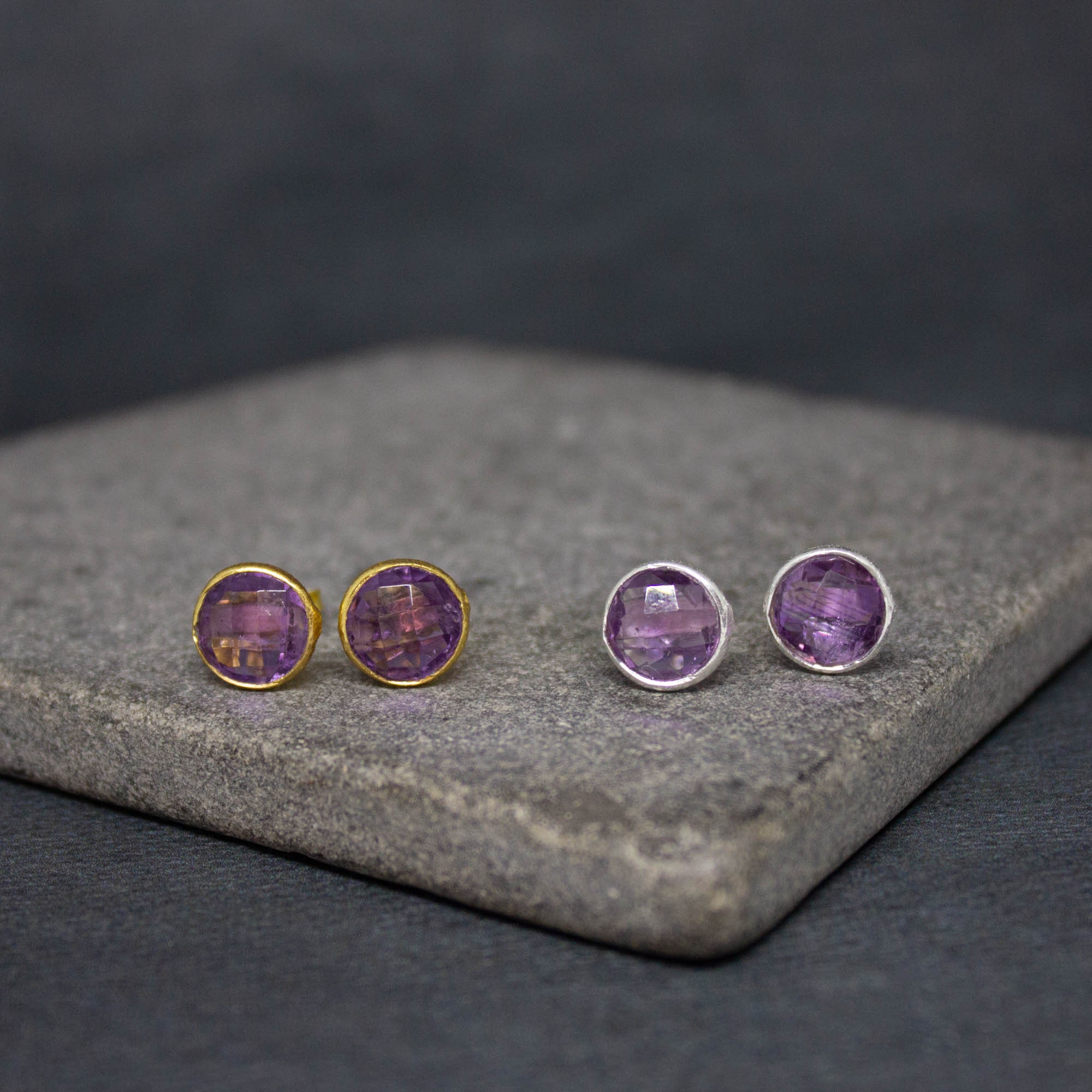 Amethyst Stud Earrings, Gold and Amethyst, Round Gemstone Studs, Everyday  Earrings, Gold Vermeil - Etsy