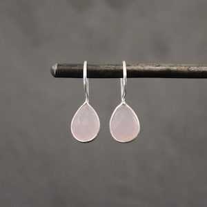 Rose Quartz Earrings, Gemstone Earrings, Silver Drop Earrings, Teardrop Earrings, Pink Chalcedony, Gemstone Earrings, Sterling Silver