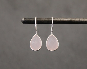 Rose Quartz Earrings, Gemstone Earrings, Silver Drop Earrings, Teardrop Earrings, Pink Chalcedony, Gemstone Earrings, Sterling Silver