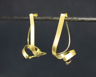 Matt Gold Ear Jackets, Brushed Gold Spiral Earrings, Gold Swirl Statement Earrings