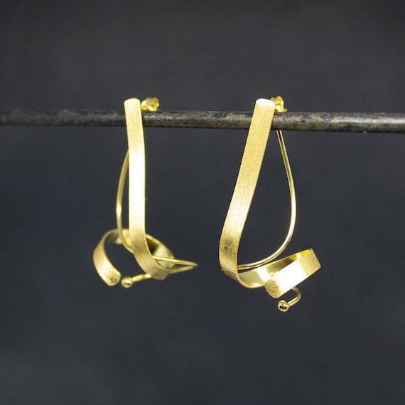 Matt Gold Ear Jackets Brushed Gold Spiral Earrings Gold Swirl