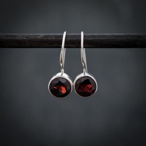 Garnet and Silver Earrings, Faceted Garnet, January Birthstone Earrings, Gemstone Drops, Small Drop Earrings, Sterling Silver
