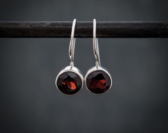 Garnet and Silver Earrings, Faceted Garnet, January Birthstone Earrings, Gemstone Drops, Small Drop Earrings, Sterling Silver