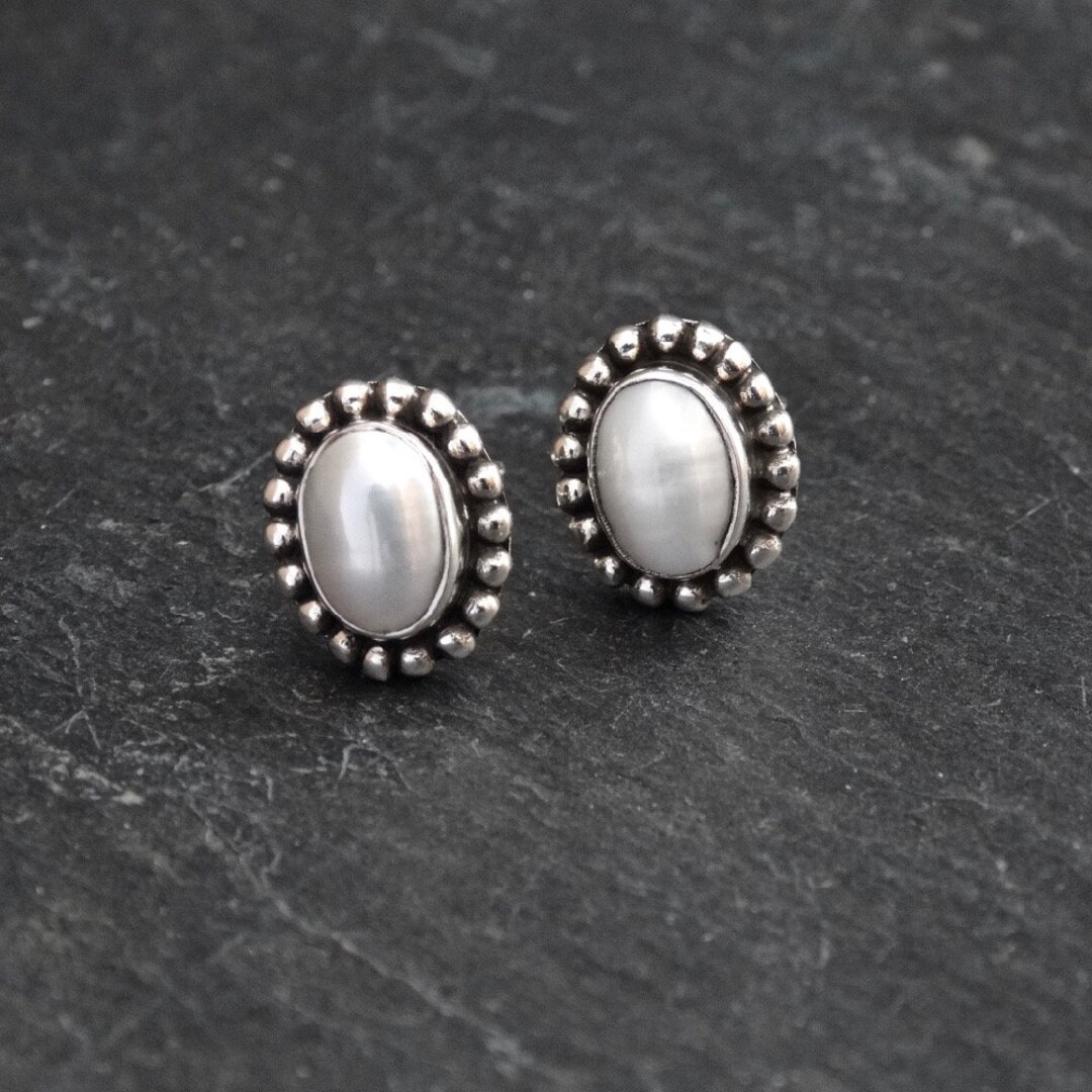 Pearl Earrings, Silver and White Pearl Stud Earrings, June