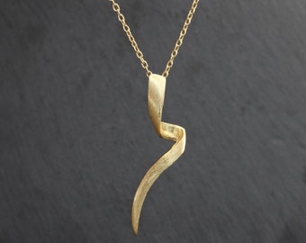 Gold Pendant Necklace, Brushed Gold Pendant, Gold Twist Pendant, Minimal Gold Necklace, Matt Gold Pendant, Gold Vermeil, Gifts for Her