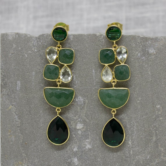 Green gemstone best sale earrings