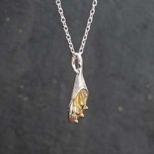 Silver and Gold Pendant Necklace, Flower Pendant, Mixed Metals, Sterling Silver, Gold Vermeil